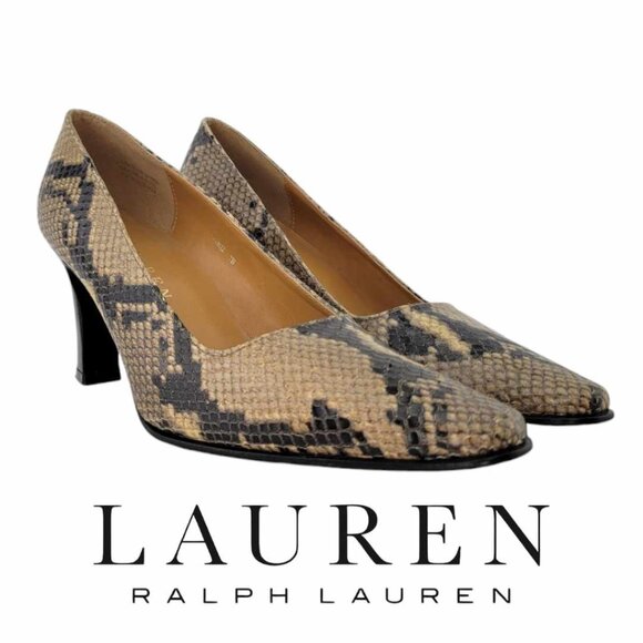 Lauren Ralph Lauren Shoes - Lauren Ralph Lauren Snake Embossed Leather Pumps Women's Sz 7b